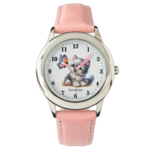 Montre Petites filles papillon chat ajouter nom