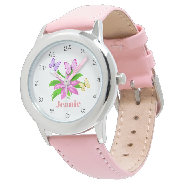Montre Petites filles papillons et fleurs (Incliné)