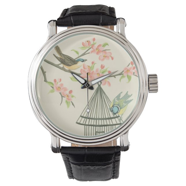 Montre Petits oiseaux perchés sur une branche et sur une  (devant)