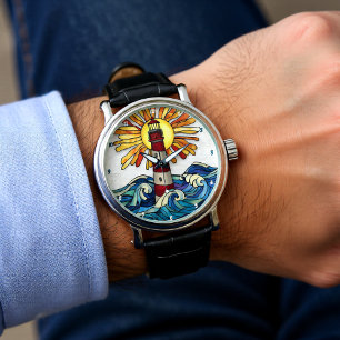 Montre Phare saisissant Soleil Océan Vagues