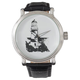 Montre Phare sur une île de pierre carré autocollant cade
