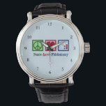 Montre Phlebotomiste Peace Love Bureau de la phlébotomie<br><div class="desc">Un cadeau de Noël phlébotomiste cool pour un expert en tirage de sang et aiguilles. Un signe de paix,  un coeur et des flacons de sang. Peace Love Phlebotomy montre.</div>