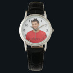 Montre Photo boyfriend husband name black<br><div class="desc">Modèle pour la photo d'a friend,  boyfriend,  son or husband. Matrice pour un nom ou un texte,  lettres noires. Un grand jour vend ou keepsake. Black clock face numbers from 8 à 4.</div>