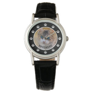 Montre Photo de chat mignon Nom de l'animal Empreintes de