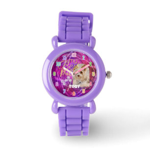 Montre Photo de chien de compagnie rayonnant Mangenta