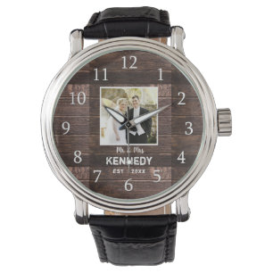 Montre Photo de l'anniversaire du Mariage du bois rustiqu