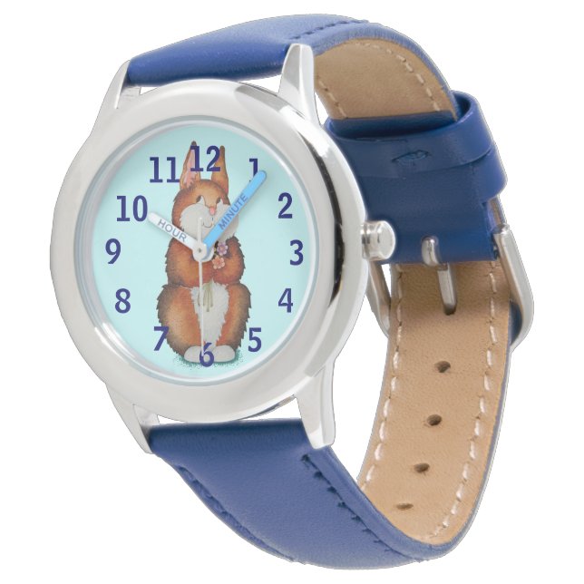 Montre photo de lapin brun mignon et souriant (Incliné)