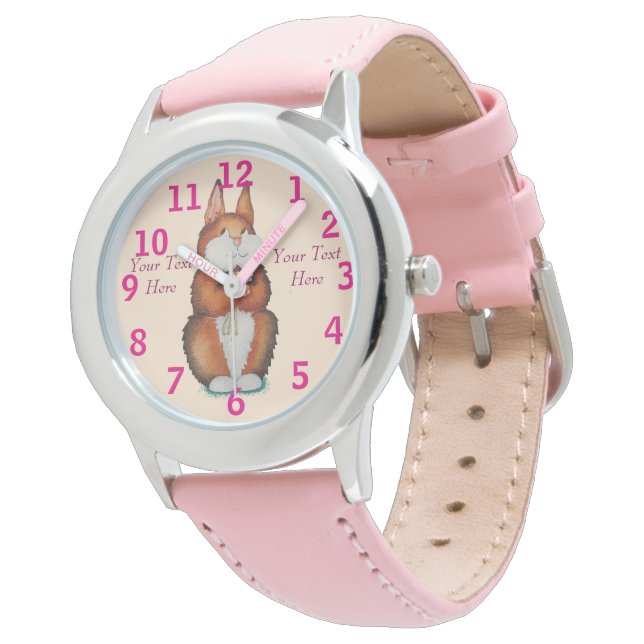 Montre photo de lapin brun mignon et souriant (Incliné)
