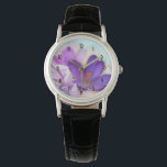 Montre Photo d'un joli Crocus de printemps violet<br><div class="desc">Une montre avec une jolie photo d'un crocus violet foncé sertie dans un bocal en verre. Une légère fleur violette est présente dans l'arrière - plan.</div>