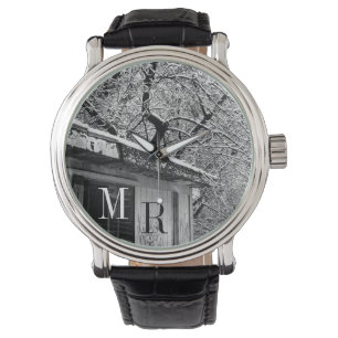 Montre Photo en noir et blanc de la scène hivernale rusti