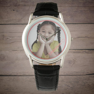 Montre Photo et nom en rouge avec cadre rouge
