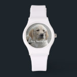Montre Photo et nom personnalisés Golden Retriever Dog<br><div class="desc">Personnalisez cette conservation avec la photo et le nom de votre chien ou de votre chiot (ou avec la photo/le nom d'un autre animal ou d'une autre personne). Texte : "Best Dog Ever" ou ajoutez votre propre texte - Nous aimons Daisy (nom du chien), l'anniversaire du chien ou le jour...</div>