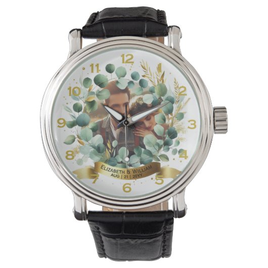 Montre PHOTO Mariage Merci Eucalyptus Feuille Cadeau (devant)