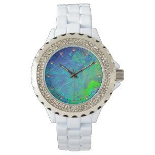 MONTRE PHOTO OPALE VERTE BLEU ABSTRAITE