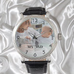 Montre Photo personnalisée père père père père<br><div class="desc">Modèle pour votre propre photo du meilleur père,  papa dans le monde. Chiffres noirs. Texte : Mon père. Avec une couverture photo blanche.</div>