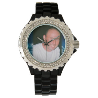 Montre Photo personnalisée Rhinestone Black Enamel Watch