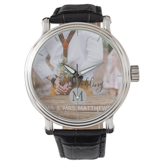 Montre Photo Rustic Collage Monogram NEWLYWEDS WEDDING (devant)