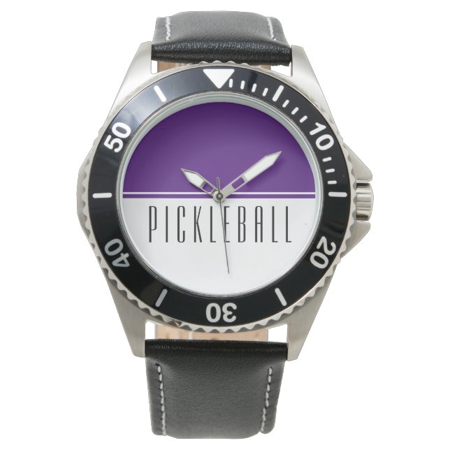 Montre PICKLEBALL Amusant moderne violet blanc bloc de co (devant)