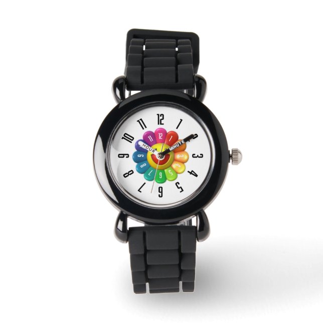 Montre PickleKids™ Rainbow Flower Regarder noir (Recto)