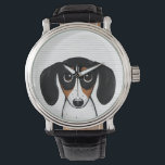 Montre Piebald Dachshund Cute Cartoon Puppy Doigt<br><div class="desc">Cette montre Piebald Dachshund au poignet est disponible dans des styles variés pour les hommes, les femmes et les enfants. Un accessoire de mode cool qui fait un grand cadeau pour les amateurs de Doxie. Visitez le Doodle World de Jenn pour découvrir de nombreuses montres de race de chien plus...</div>