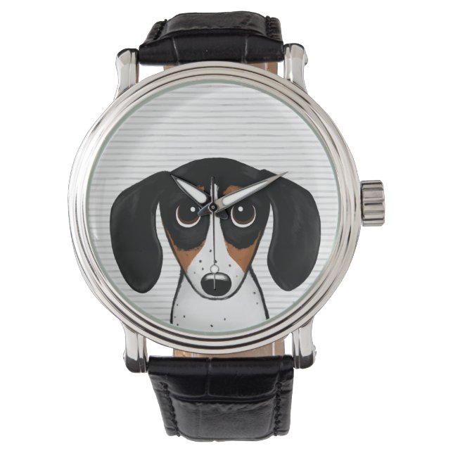 Montre Piebald Dachshund Cute Cartoon Puppy Doigt (devant)