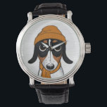 Montre Piebald Dachshund Cute Hipster Dog Watch<br><div class="desc">Cette montre Piebald Dachshund au poignet est disponible dans des styles variés pour les hommes, les femmes et les enfants. Un accessoire de mode cool qui fait un grand cadeau pour les amateurs de Doxie. Visitez le Doodle World de Jenn pour découvrir de nombreuses montres de race de chien plus...</div>