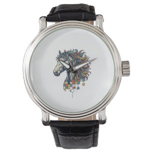 Montre Pièce de puzzle de cheval coloré T-Shirt gravure v