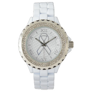 Montre Pied-de-poule blanc de conscience de ruban de