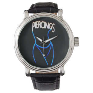 Montre Piercings Neon Lady Silhouette -Montres Bleues