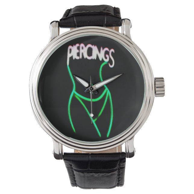 Montre Piercings Neon Lady Silhouette -Montres Vertes (devant)