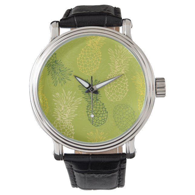 Montre Pineapple Outline Pattern on Green (devant)