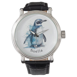 Montre Pingouin d'aquarelle Arctique, personnalisé