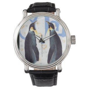 Montre Pingouins dans l'amour Vintage bracelet en cuir