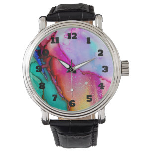 Montre Pink and Turquoise Marble Abstract Watercolor