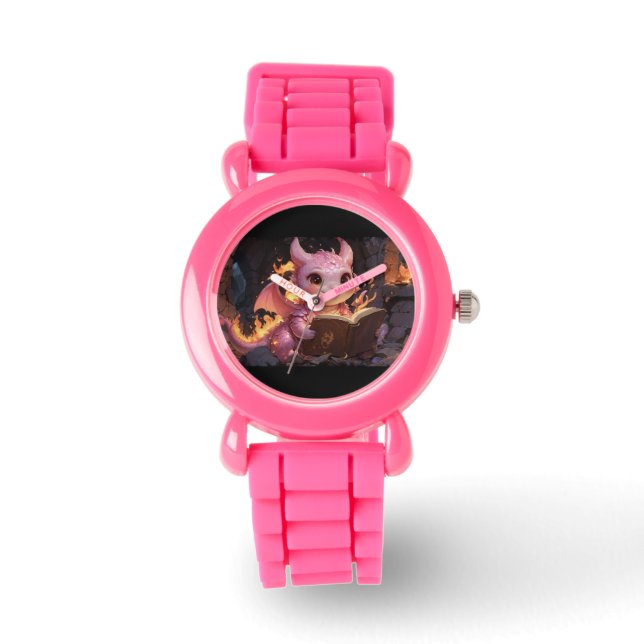 Montre Pink Baby Dragon lit un livre (Recto)