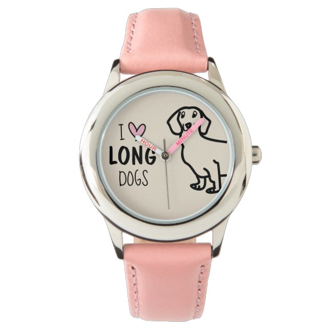 Montre Pink Dachshund Love Girly mignonne Mème drôle (devant)