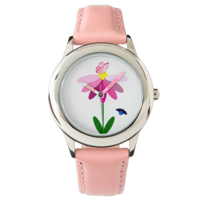 Montre Pink Daisy et papillons eWatch (devant)