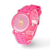 Montre Pink or ananas nom script fille tropicale (Angle)