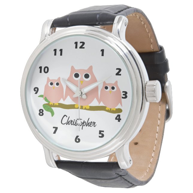 Montre Pink Owl Design Personalised (Incliné)