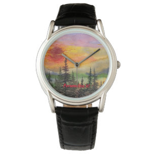 Montre Pins et nuages de couchers de soleil sur "Highland