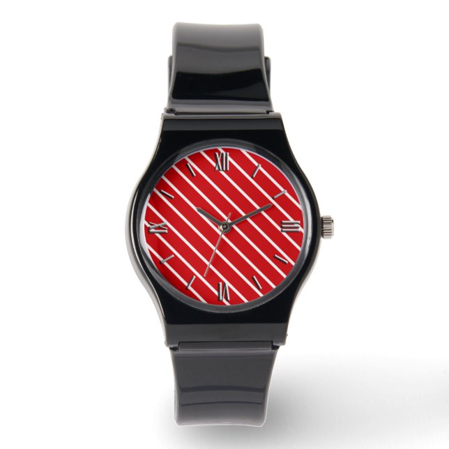 Montre Pinstripes diagonales - rouge profond et blanc (Recto)