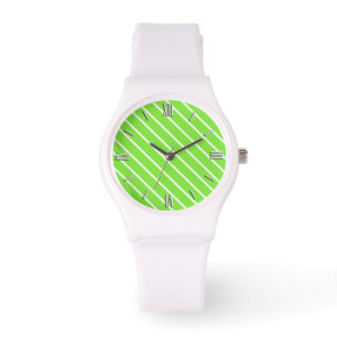 Montre Pinstripes diagonales - vert citron et blanc