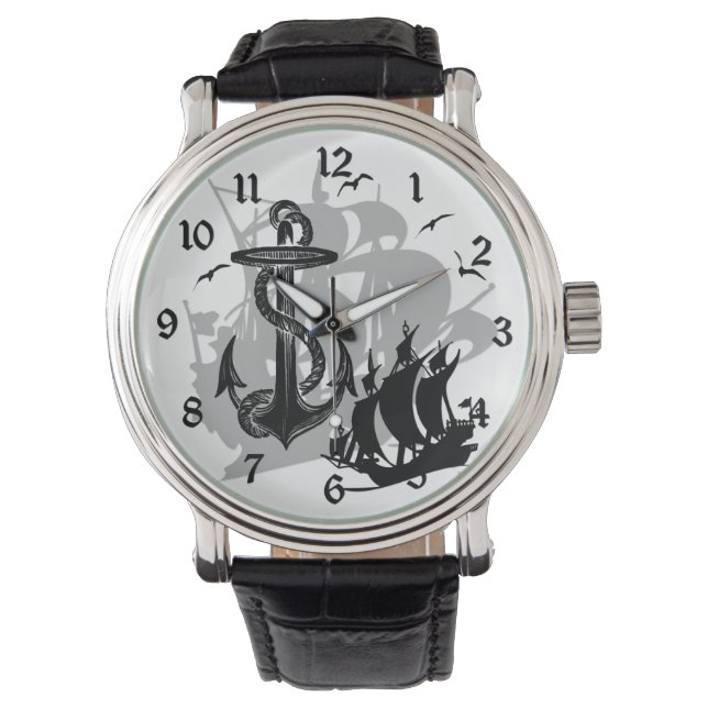 Montre Pirate Ship & Ancre Black Silhouette Watch (devant)
