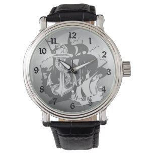 Montre Pirate Ship & Ancre White Silhouette Watch 2