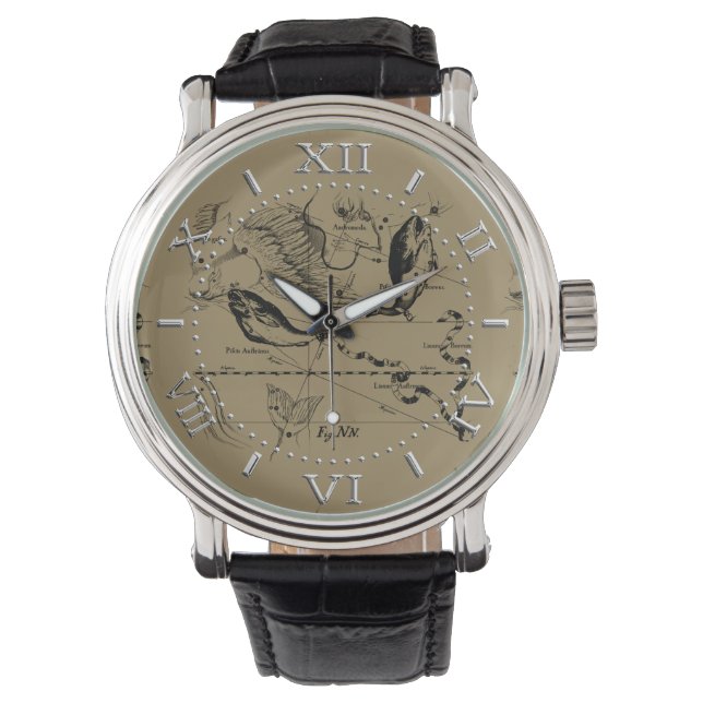 Montre Pisces Constellation Hevelius 1690 sur Taupe Dial (devant)