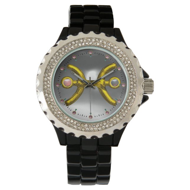 Montre PISCES GOLD ZODIAC JEWEL D'ANNIVERSAIRE, Pearl Bla (devant)