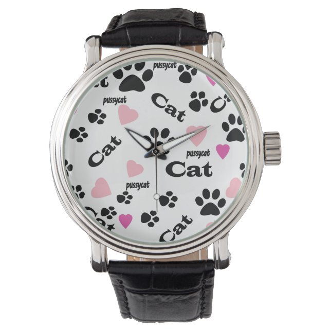 Montre Piste animal chat pieds sans soudure blanche éping (devant)