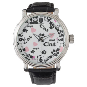 Montre Piste animal chat pieds sans soudure blanche éping