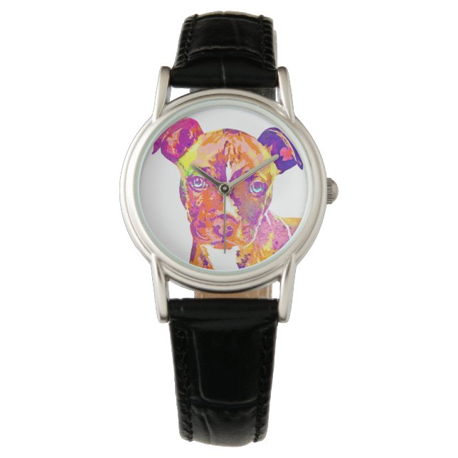 Montre Pit Bull Pupp Pop Art Watercolor Watch (devant)