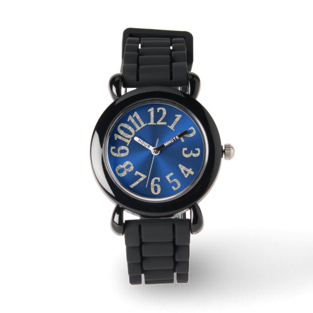 Montre PixDezines fun+funky bleu radial/blings, blings (Recto)